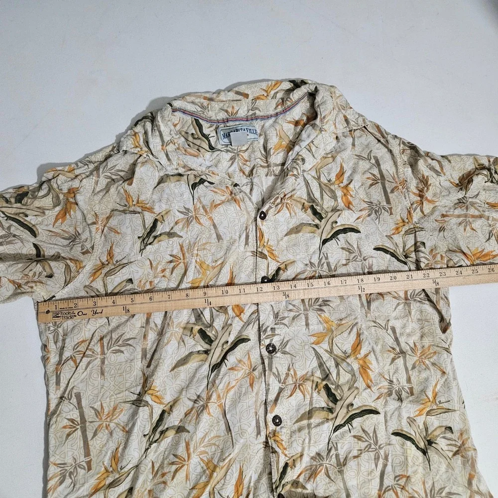 Margaritaville Mens Large Tropical Bird of Paradise Bamboo Camp Shirt Tan L